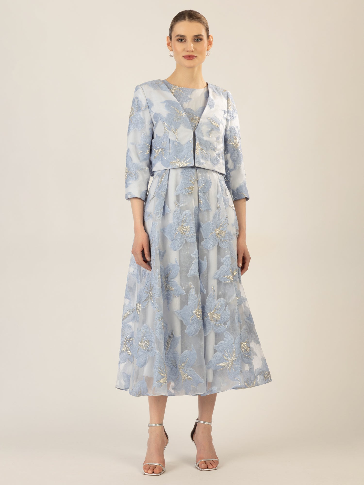 APART Jacquard Bolero aus einem strukturierten Organza-Jacquard | hellblau-creme