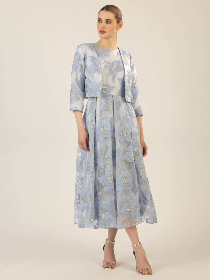 APART Jacquard Bolero aus einem strukturierten Organza-Jacquard | hellblau-creme