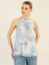 APART Plisseetop mit unregelmäßigen Plissee-Falten | hellblau-multicolor