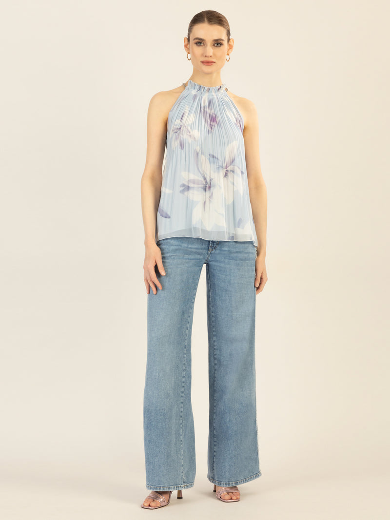 APART Plisseetop mit unregelmäßigen Plissee-Falten | hellblau-multicolor