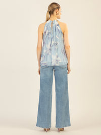 APART Plisseetop mit unregelmäßigen Plissee-Falten | hellblau-multicolor