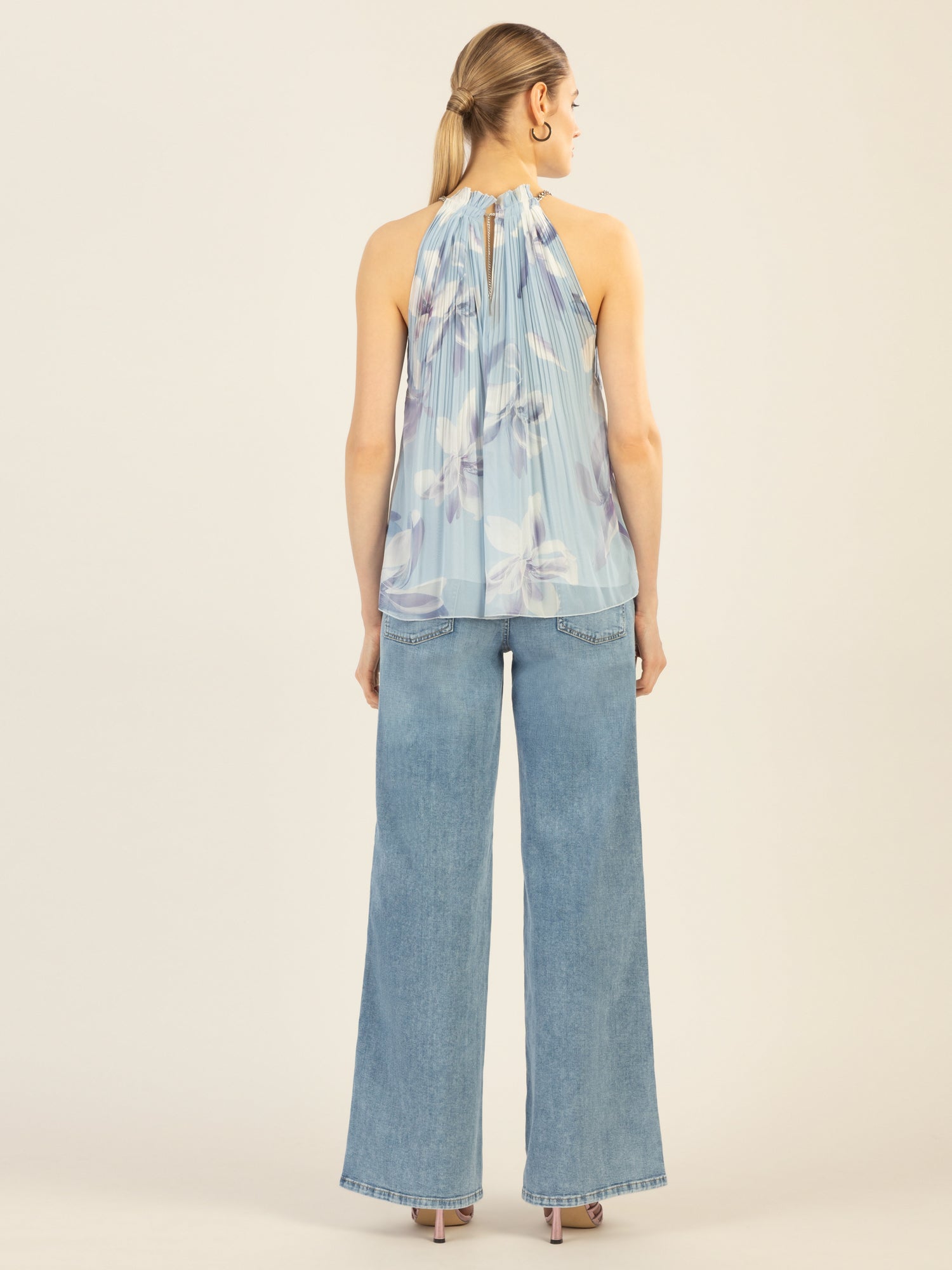 APART Plisseetop mit unregelmäßigen Plissee-Falten | hellblau-multicolor