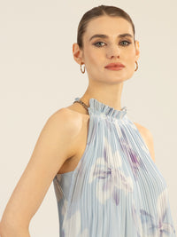 APART Plisseetop mit unregelmäßigen Plissee-Falten | hellblau-multicolor