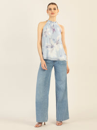 APART Plisseetop mit unregelmäßigen Plissee-Falten | hellblau-multicolor