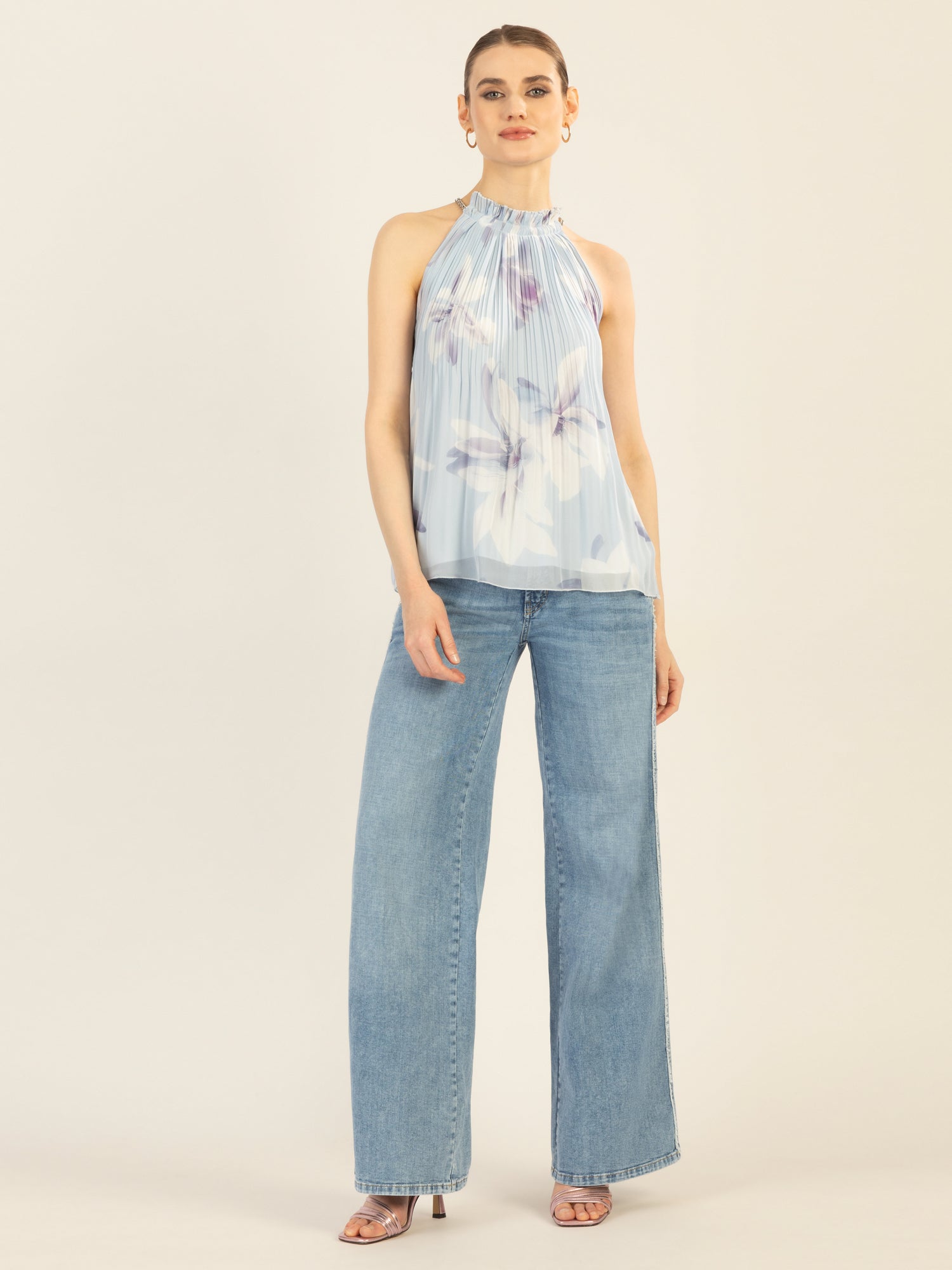 APART Plisseetop mit unregelmäßigen Plissee-Falten | hellblau-multicolor