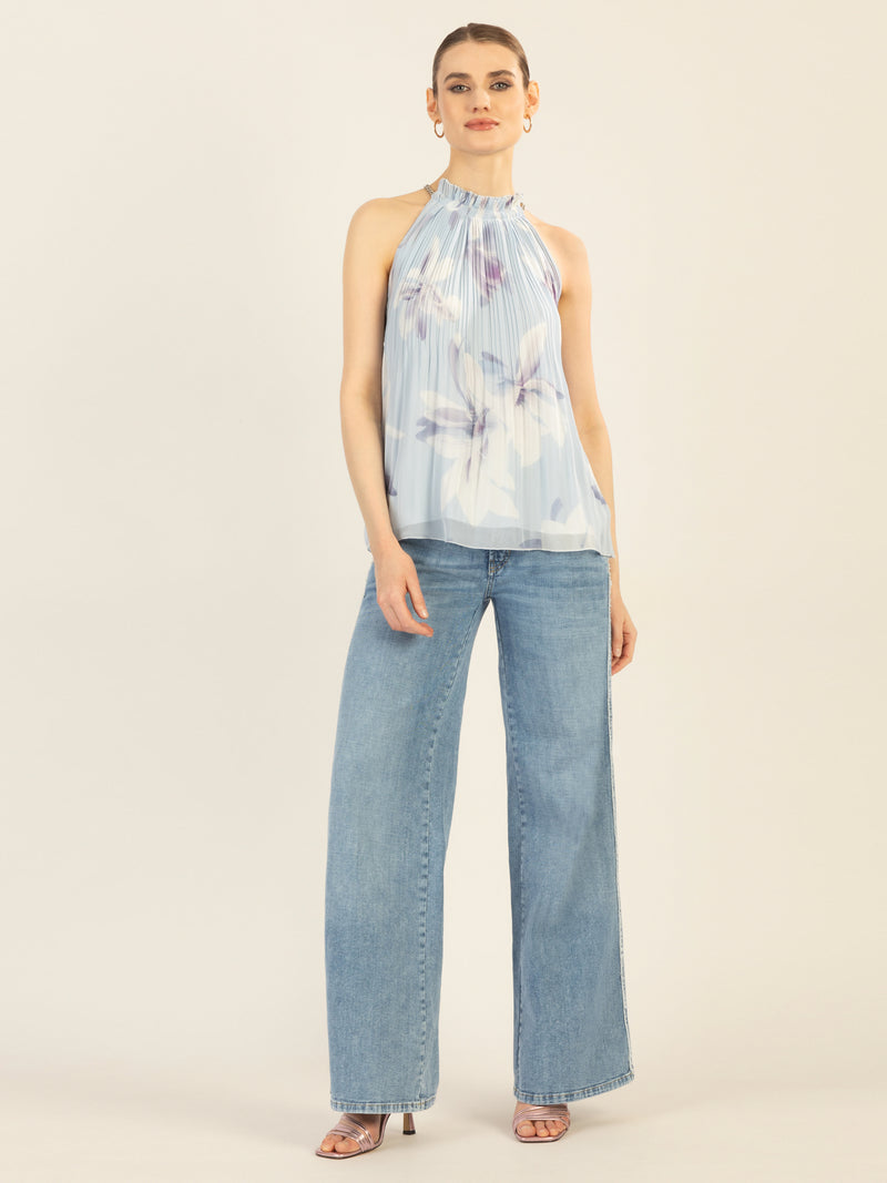 APART Plisseetop mit unregelmäßigen Plissee-Falten | hellblau-multicolor
