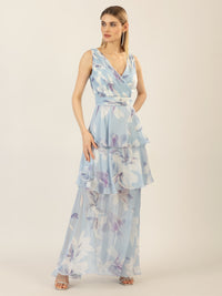 APART Abendkleid mit allover Blumenprint | hellblau-multicolor