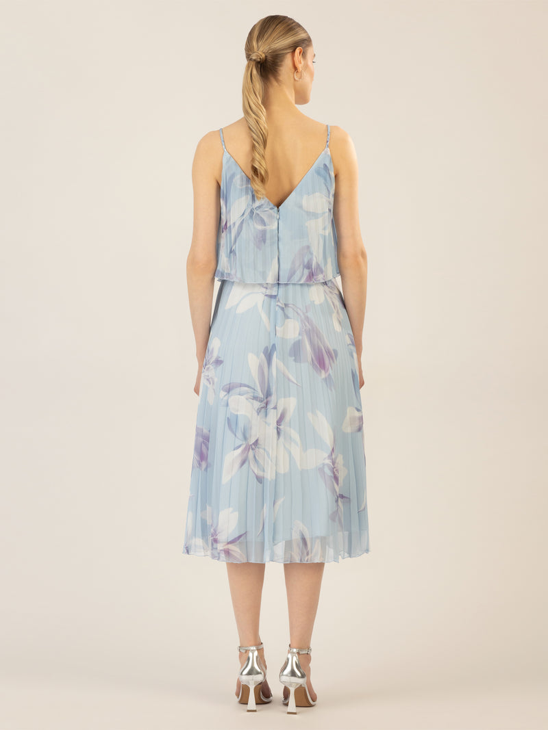 APART kurzes Plisseekleid in 2in1 Optik mit allover Print | hellblau-multicolor