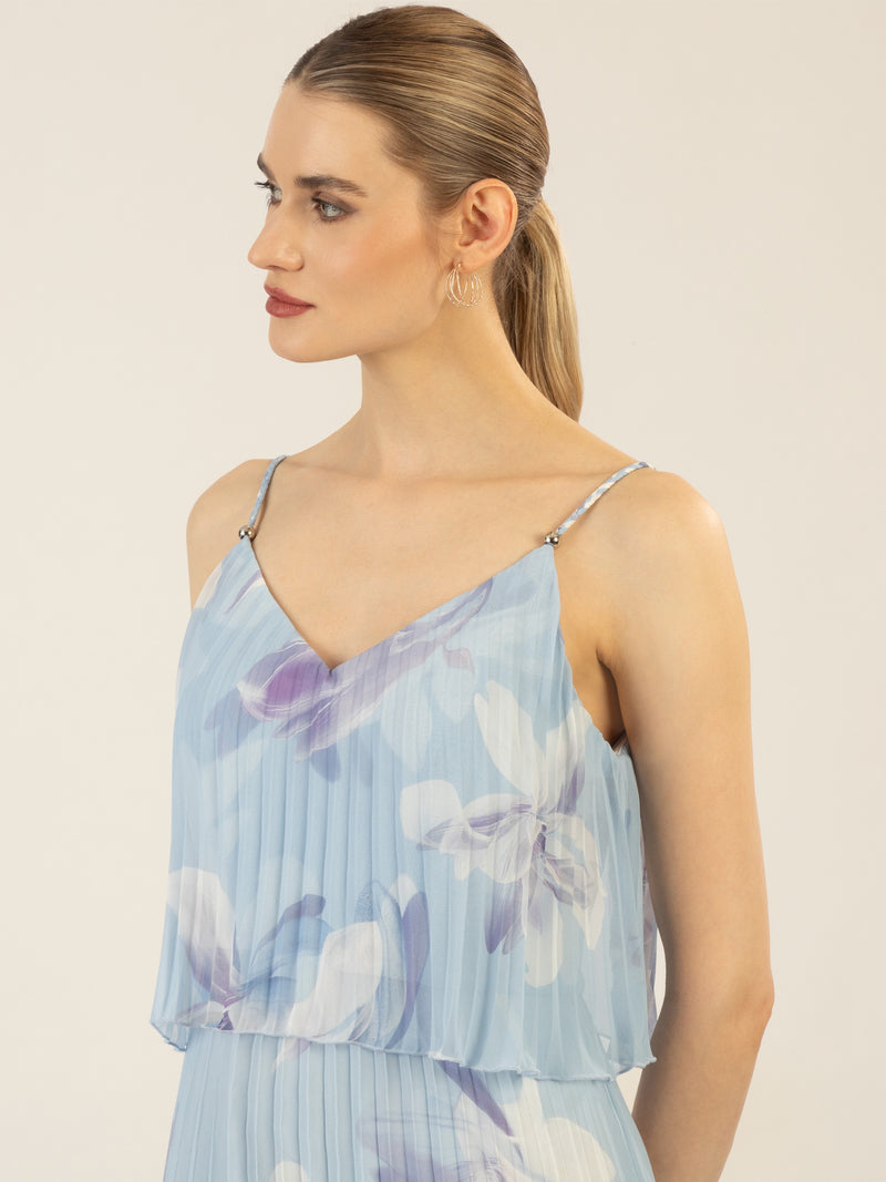 APART kurzes Plisseekleid in 2in1 Optik mit allover Print | hellblau-multicolor