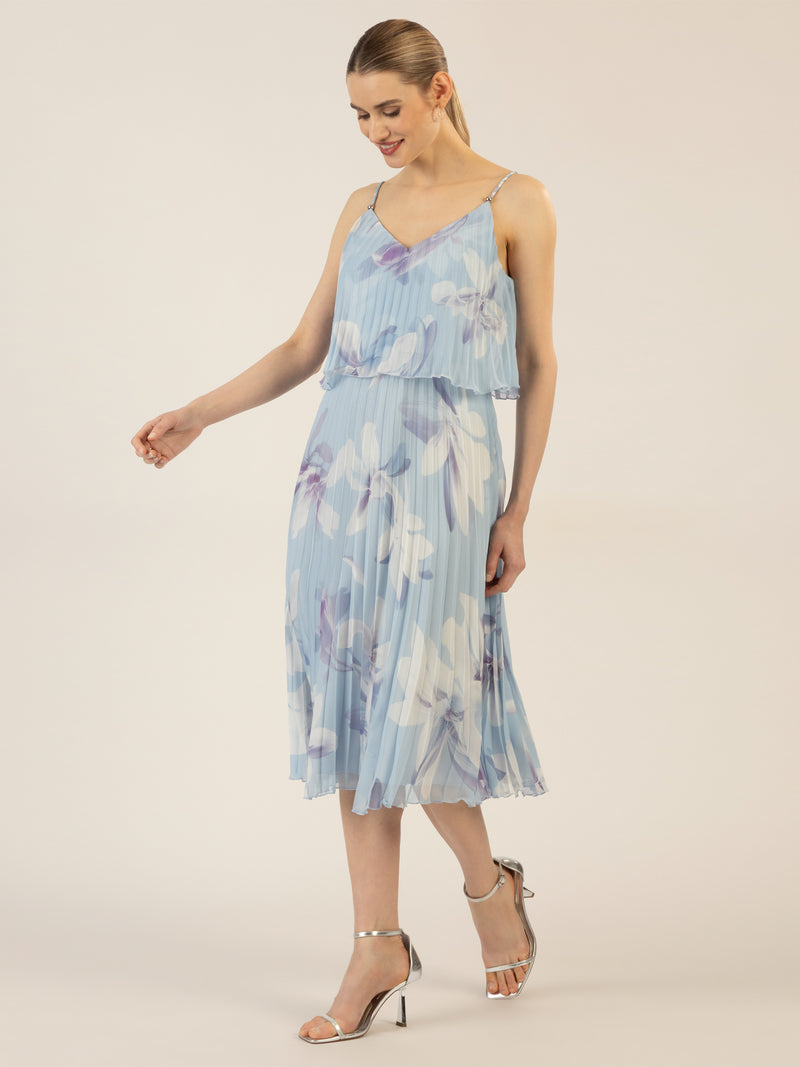 APART kurzes Plisseekleid in 2in1 Optik mit allover Print | hellblau-multicolor