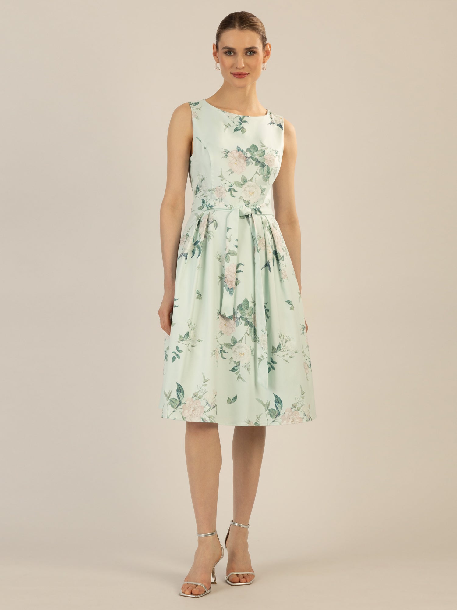 APART Satinkleid aus mattschimmerndem Satin mit allover Blumen-Druck | jade-multicolor