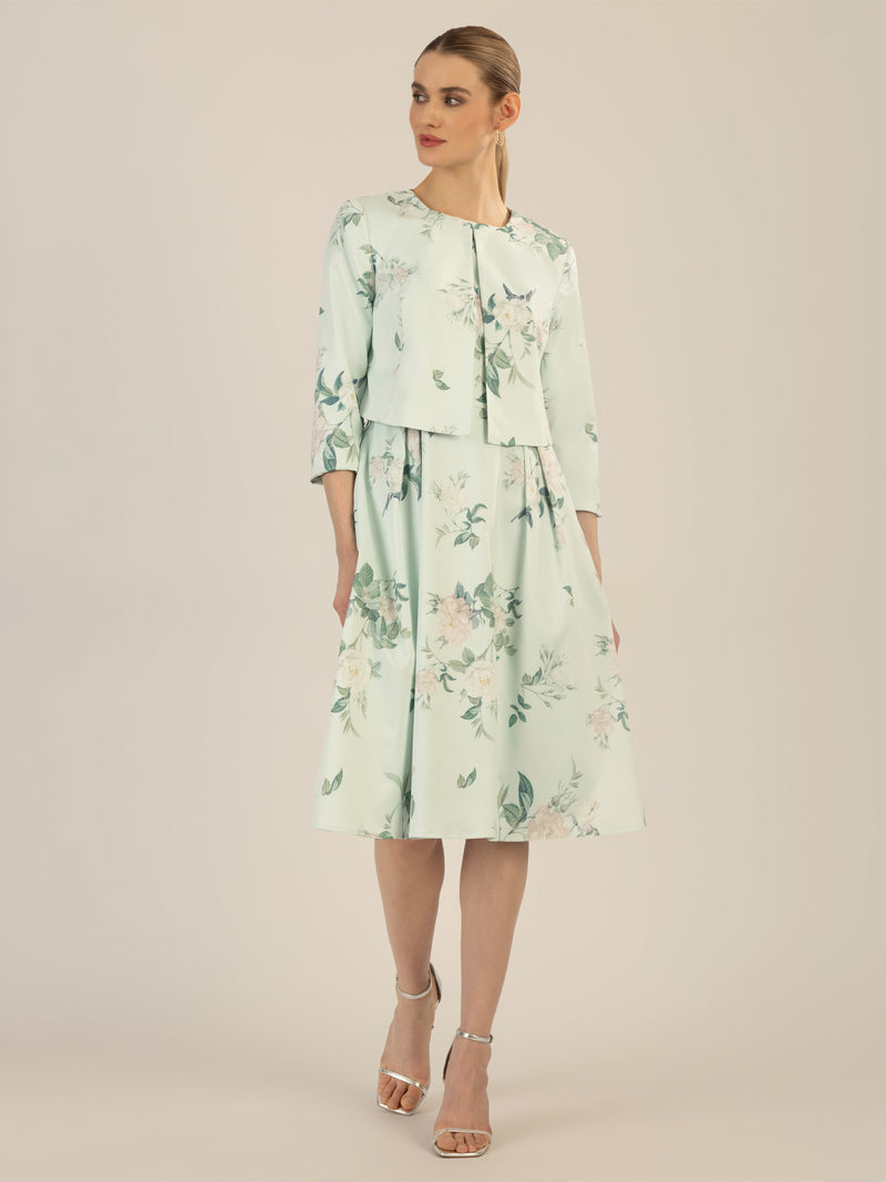 APART Satinbolero aus mattglänzendem Satin mit allover Blumen-Druck | jade-multicolor