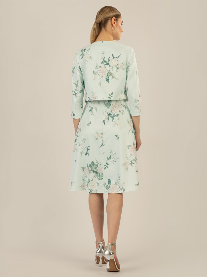 APART Satinbolero aus mattglänzendem Satin mit allover Blumen-Druck | jade-multicolor