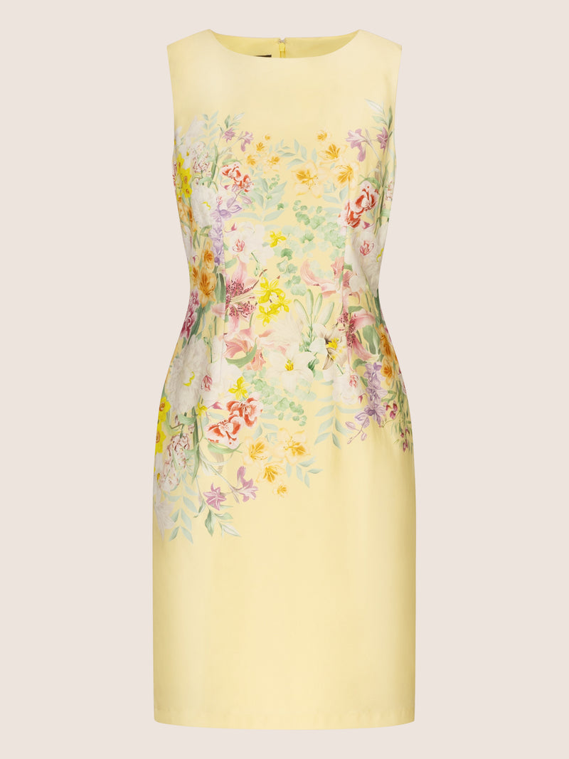APART bedrucktes Etuikleid aus matt schimmerndem Satin, mit Blüten Druck | vanille-multicolor