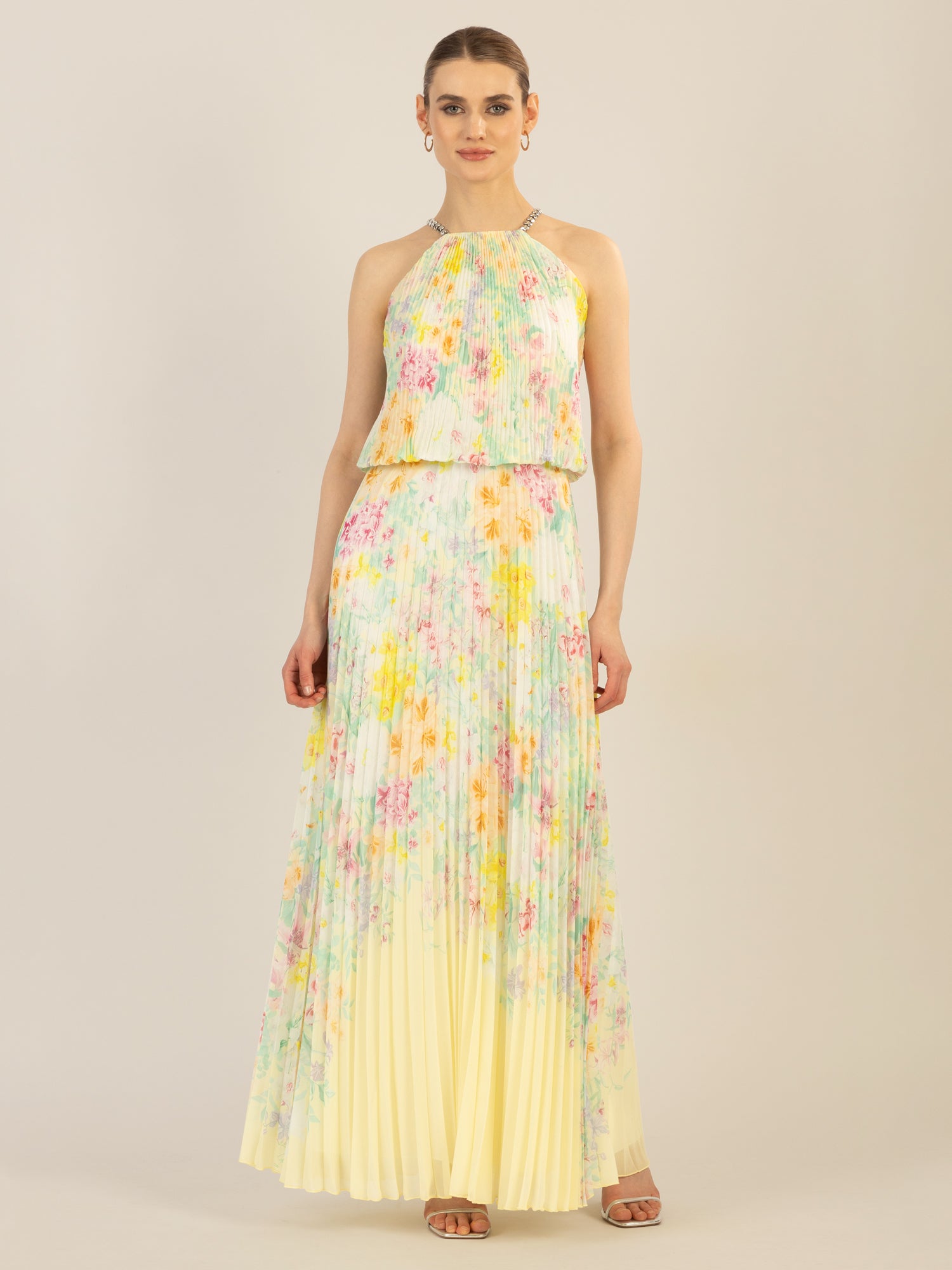 APART Plisseekleid im Neckholder-Stil | vanille-multicolor