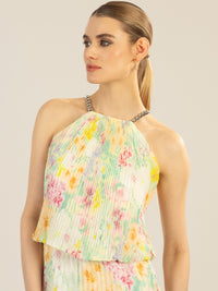 APART Plisseekleid im Neckholder-Stil | vanille-multicolor