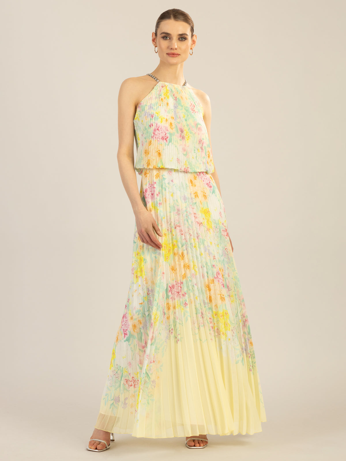 APART Plisseekleid im Neckholder-Stil | vanille-multicolor