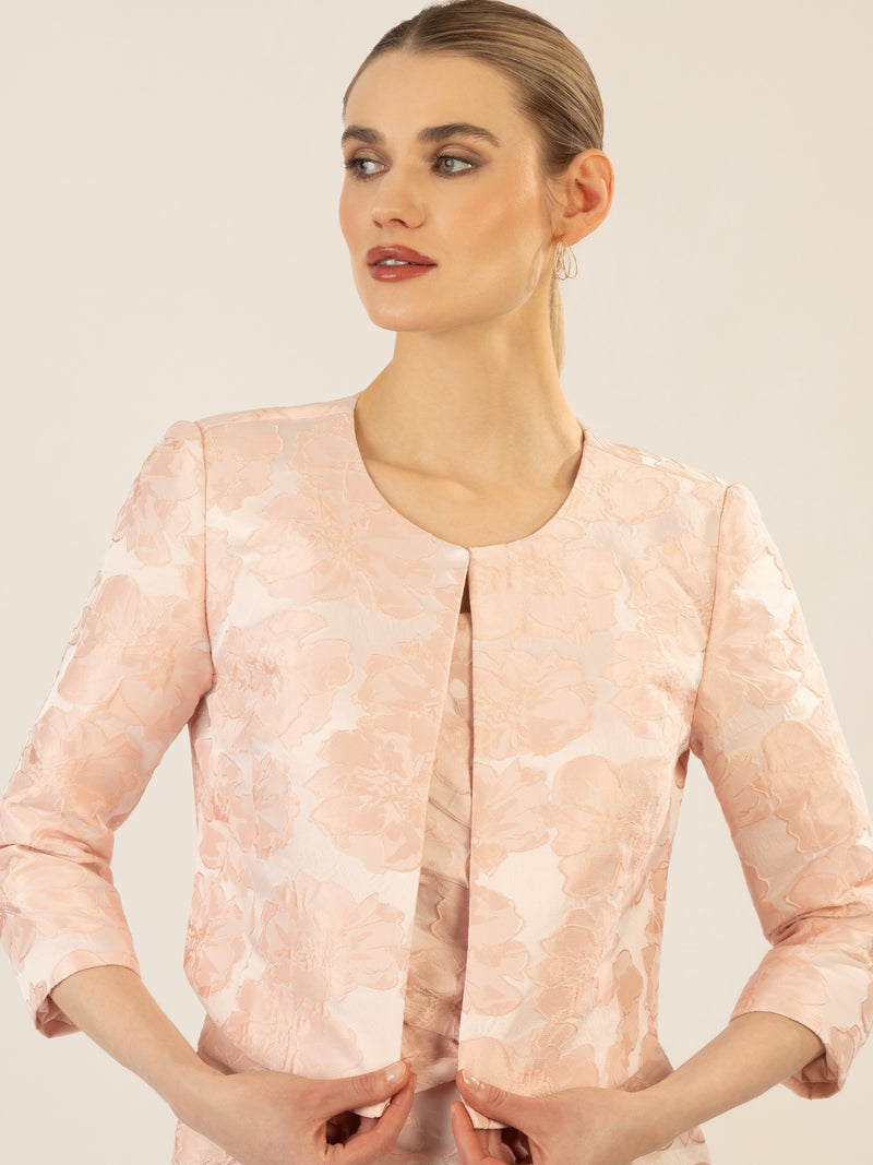 APART Jacquard Bolero aus mattglänzendem Jacquard mit allover Blumen | rose