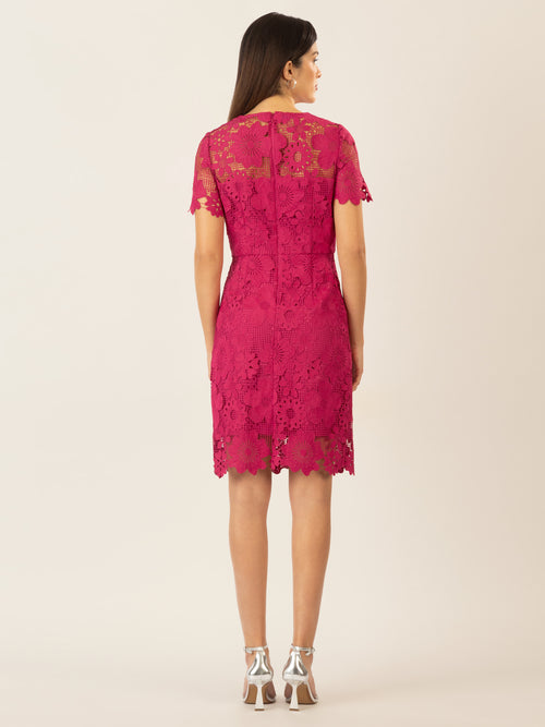 APART Spitzenkleid mit rundem Ausschnitt vorne und hinten | pink image 1
