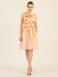 APART kurzes Plisseekleid aus leicht körnigem, bedrucktem und plissiertem Chiffon | rose-multicolor