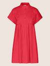 Mint & Mia Kurzes Baumwoll Kleid mit Stehkragen und Falten | pink
