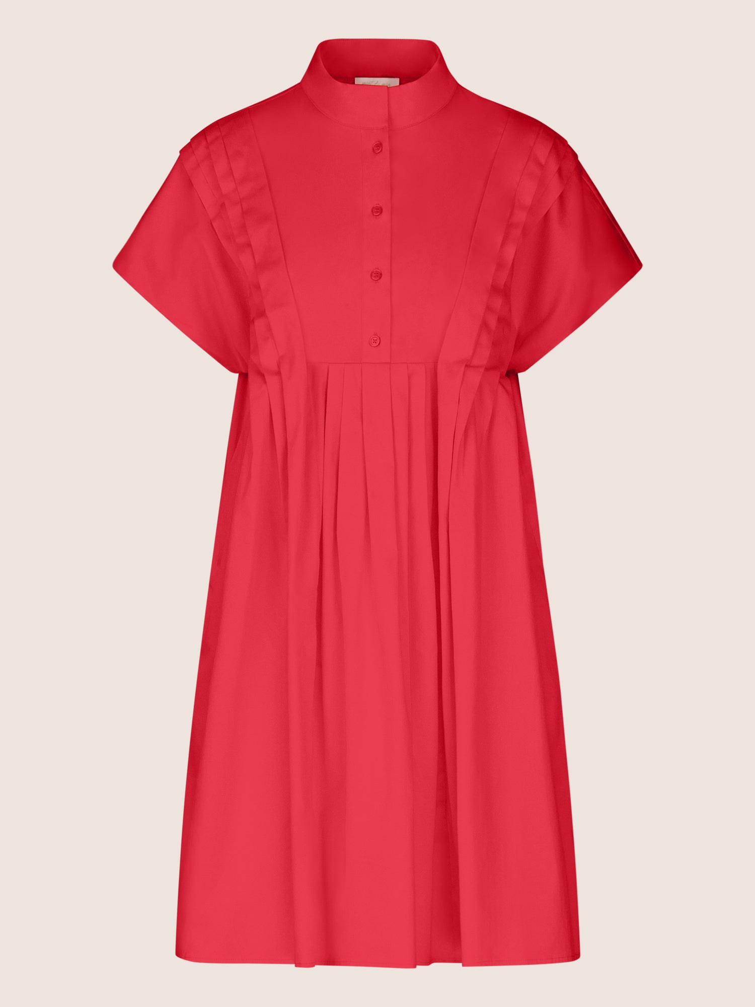 Mint & Mia Kurzes Baumwoll Kleid mit Stehkragen und Falten | pink
