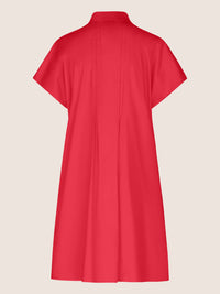 Mint & Mia Kurzes Baumwoll Kleid mit Stehkragen und Falten | pink