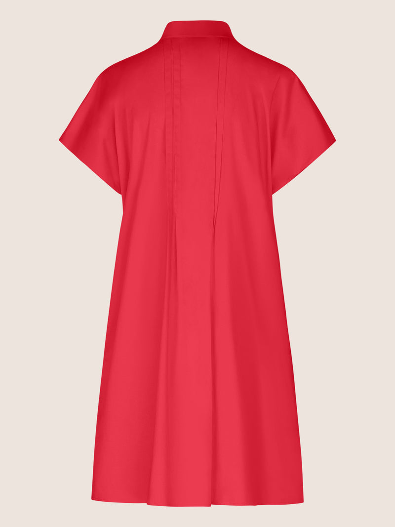 Mint & Mia Kurzes Baumwoll Kleid mit Stehkragen und Falten | pink