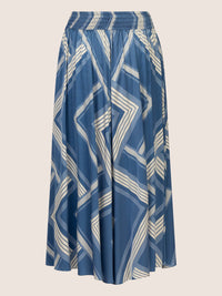 Mint & Mia Bedruckte satin Hose mit grafischem Muster und Stretchbund | blau-multicolor