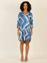 Mint & Mia Bedrucktes satin Kleid mit V-Ausschnitt und Print | blau-multicolor