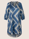 Mint & Mia Bedrucktes satin Kleid mit V-Ausschnitt und Print | blau-multicolor