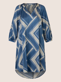 Mint & Mia Bedrucktes satin Kleid mit V-Ausschnitt und Print | blau-multicolor