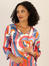 Mint & Mia Bedrucktes Viskose satin Tunika Kleid mit grafischem Muster und Kordel-Detail | multicolor