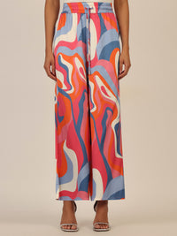 Mint & Mia Bedruckte satin Hose mit Print und elastischem Bund | multicolor