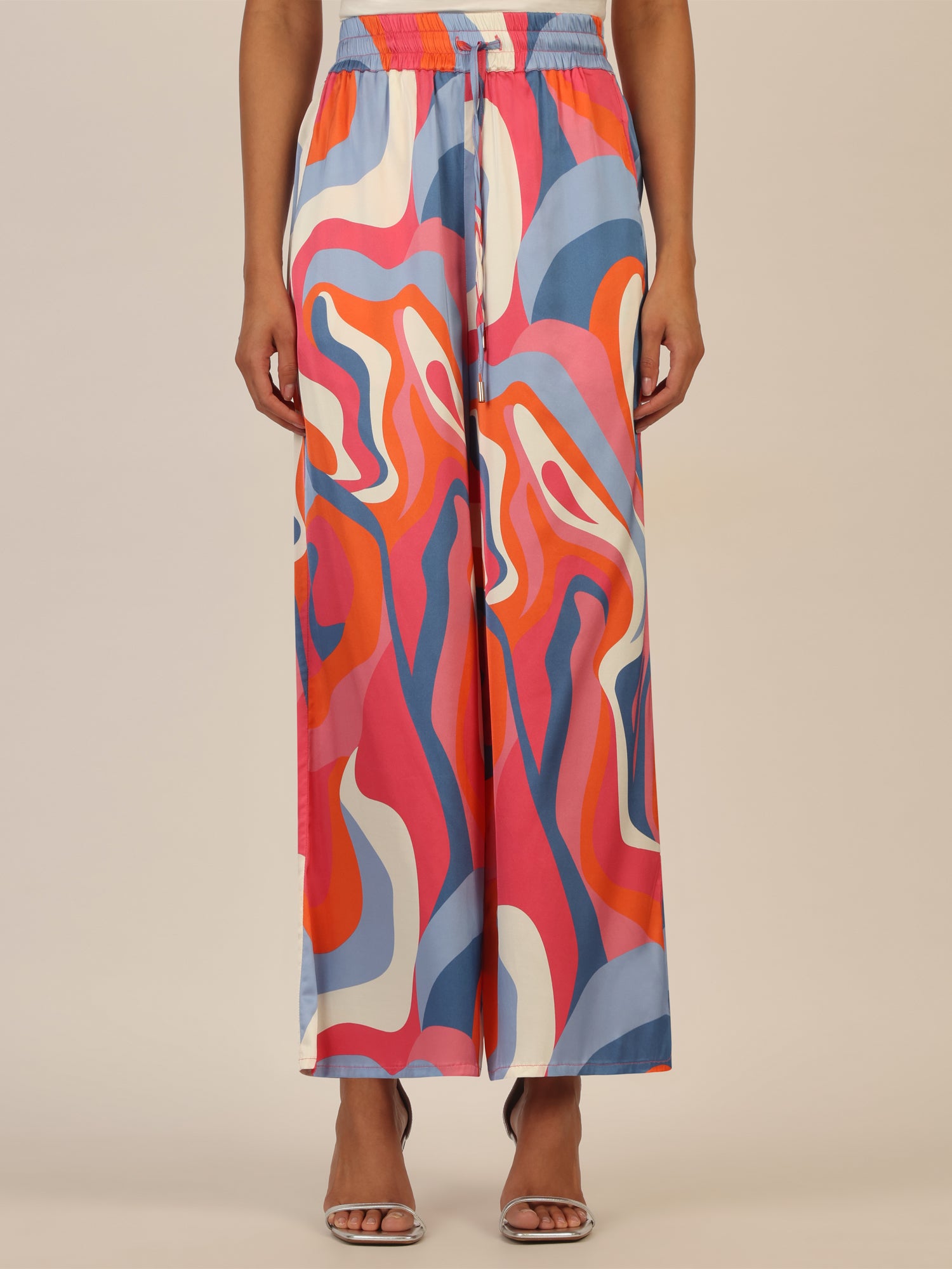 Mint & Mia Bedruckte satin Hose mit Print und elastischem Bund | multicolor