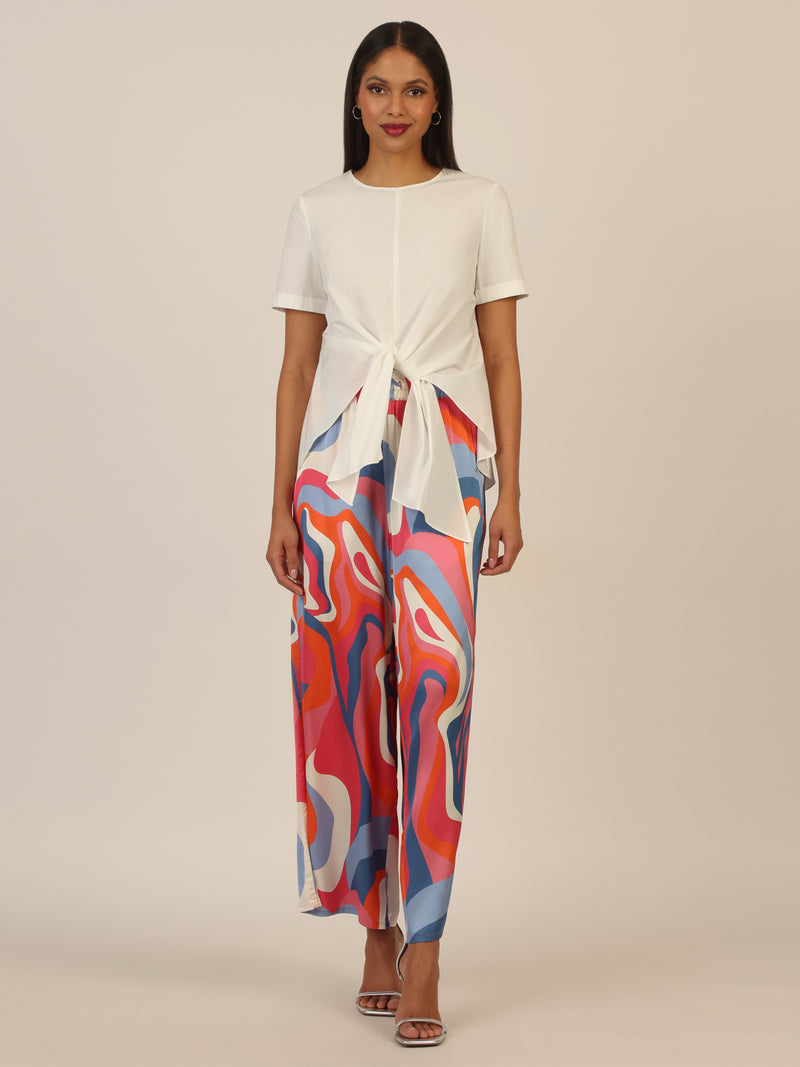 Mint & Mia Bedruckte satin Hose mit Print und elastischem Bund | multicolor