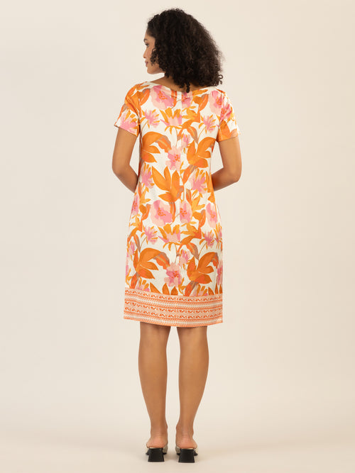 Mint & Mia Bedrucktes Viskose satin Kleid mit Blumenprint und Bordüre | orange-multicolor image 1