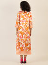 Mint & Mia Langes bedrucktes Viskose satin Kleid mit floraler Bordüre | orange-multicolor