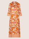 Mint & Mia Langes bedrucktes Viskose satin Kleid mit floraler Bordüre | orange-multicolor