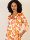 Mint & Mia Langes bedrucktes Viskose satin Kleid mit floraler Bordüre | orange-multicolor