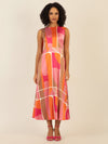 Mint & Mia Langes bedrucktes Viskose satin Kleid mit grafischem Print | rosa-multicolor