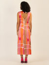 Mint & Mia Langes bedrucktes Viskose satin Kleid mit grafischem Print | rosa-multicolor