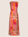Mint & Mia Langes bedrucktes Viskose satin Kleid mit grafischem Print | rosa-multicolor