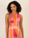 Mint & Mia Langes bedrucktes Viskose satin Kleid mit grafischem Print | rosa-multicolor