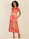 Mint & Mia Langes bedrucktes Viskose satin Kleid mit grafischem Print | rosa-multicolor