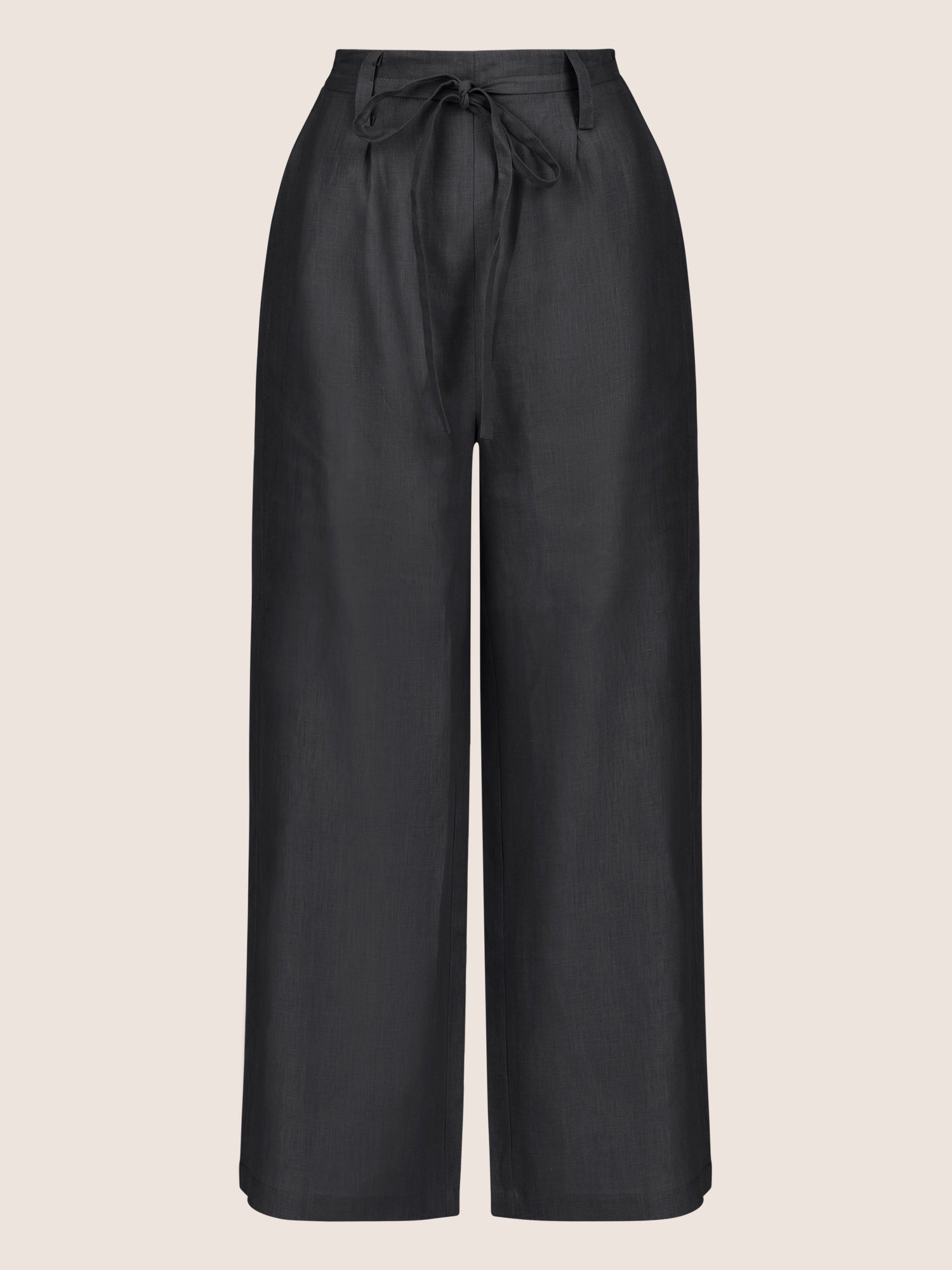 Mint & Mia Leinen Hose mit Bindegürtel | schwarz