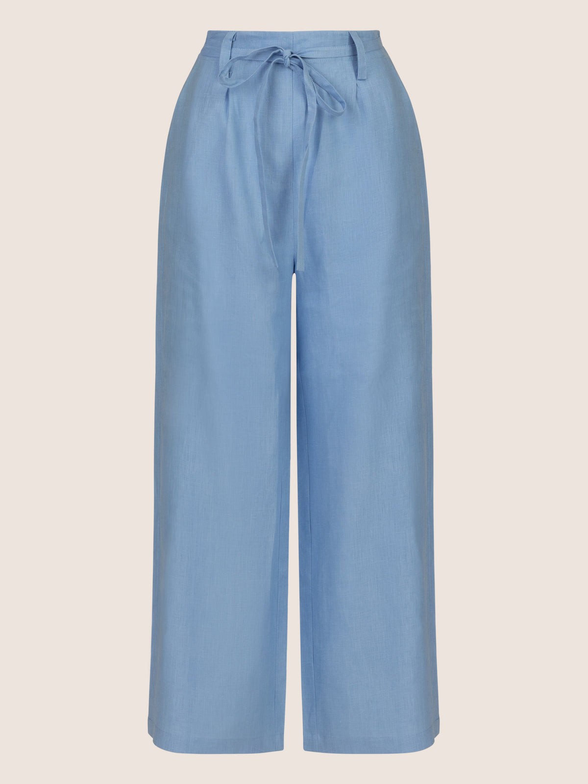 Mint & Mia Leinen Hose mit Bindegürtel | hellblau