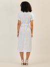 Mint & Mia Midi gestreiftes Leinen Kleid mit Bindegürtel | hellblau-creme