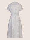 Mint & Mia Midi gestreiftes Leinen Kleid mit Bindegürtel | hellblau-creme