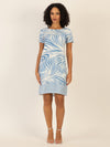 Mint & Mia Kurzes bedrucktes Kleid mit Zebraprint und Bordüre | creme-hellblau